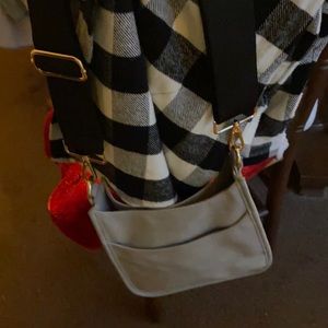 QVC Ahdorned faux leather crossbody with blk strap